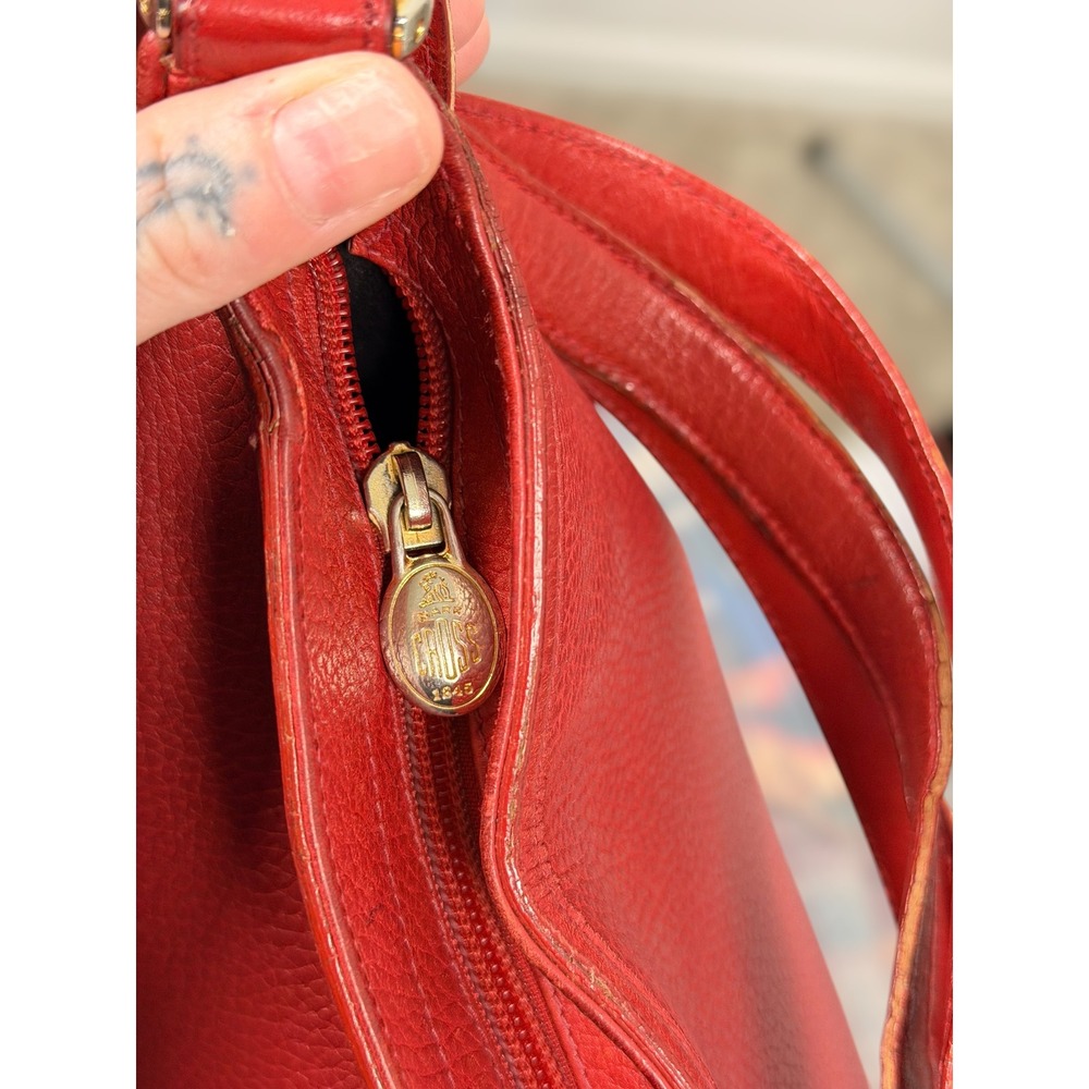 Vintage Mark Cross Italian Pebbled Red‎ Leather Bucket Shoulder Bag Logo Handbag - Picture 11 of 16